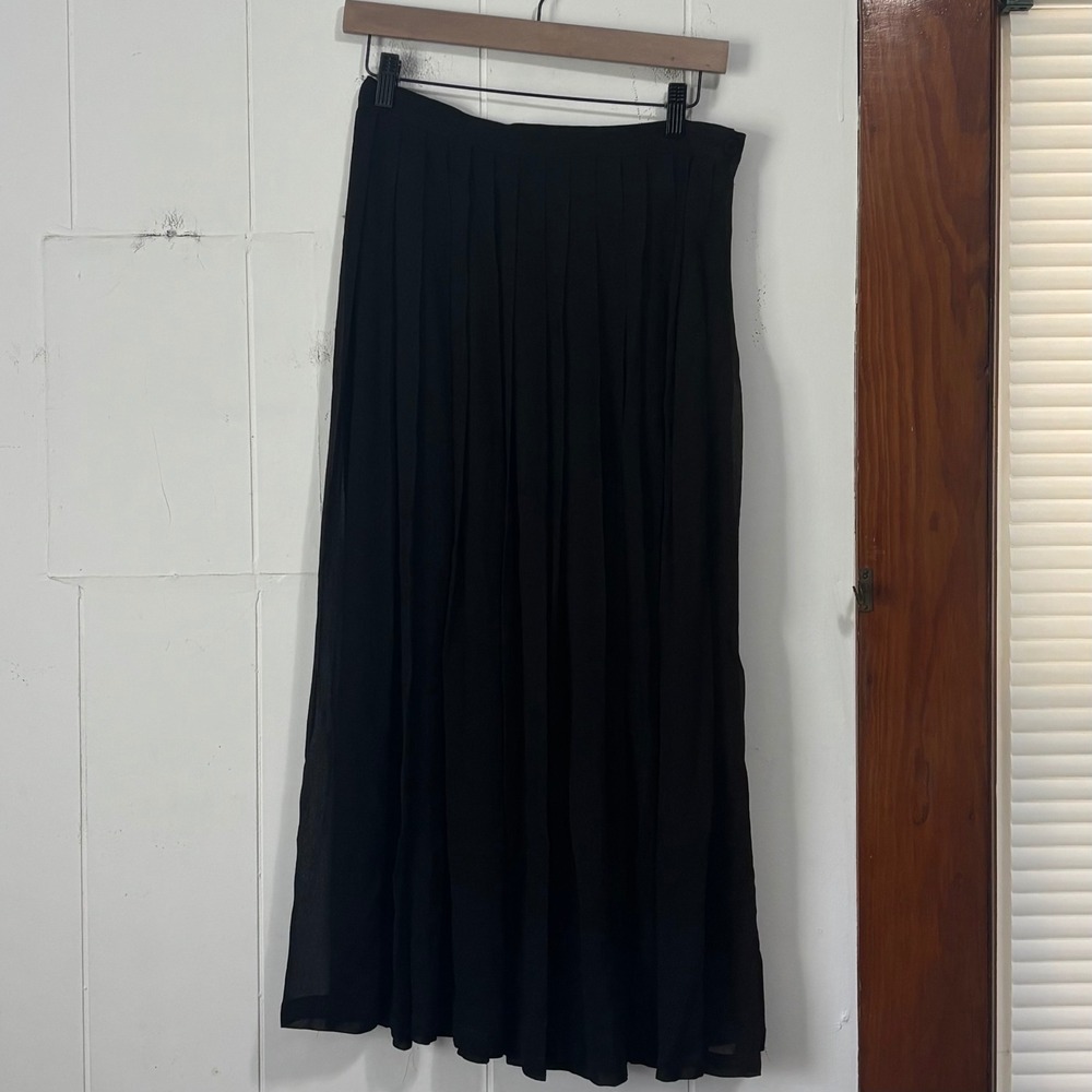 Enrica Massei Italy Black Silk Blend Pleated Maxi Skirt Women Size 10